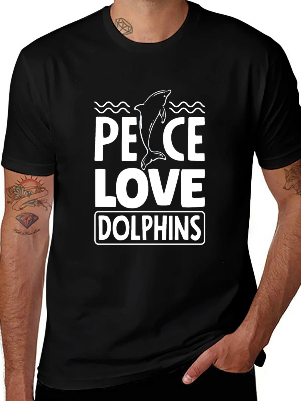 Peace Love Dolphins T-Shirt - Black product image 1