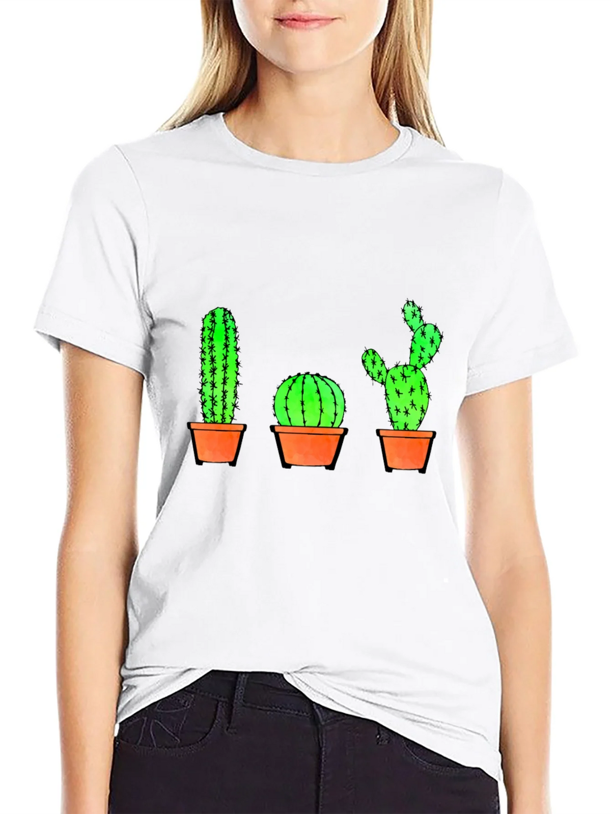 Cactus Graphic Print T-Shirt - Black Cotton Casual Tee product image 1