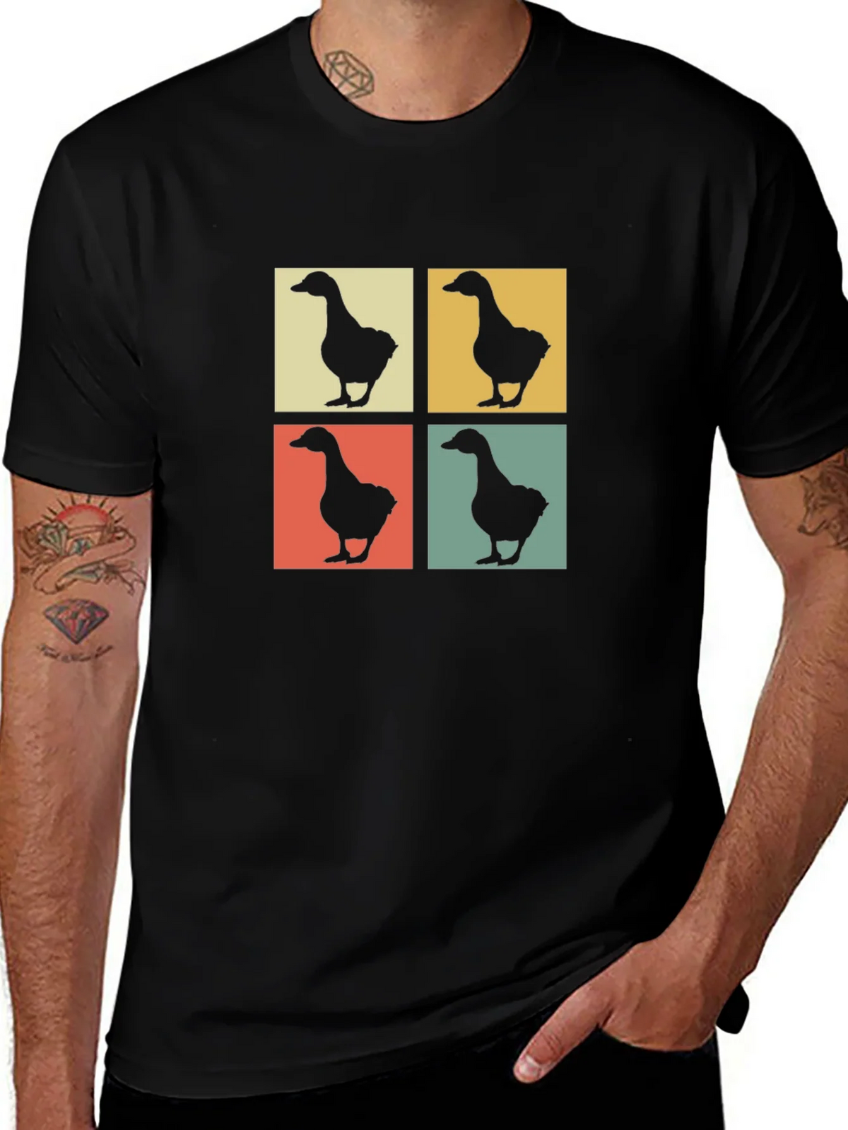 Retro Goose Pop Art Black T-Shirt product image 1