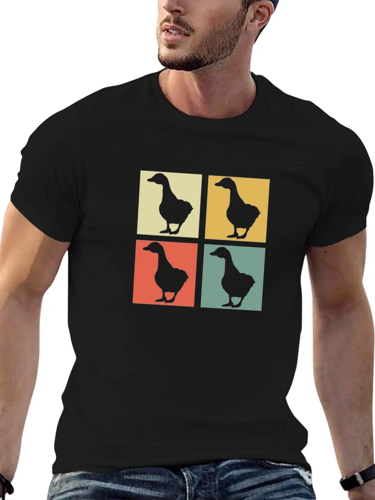 Retro Goose Pop Art Black T-Shirt product image 6