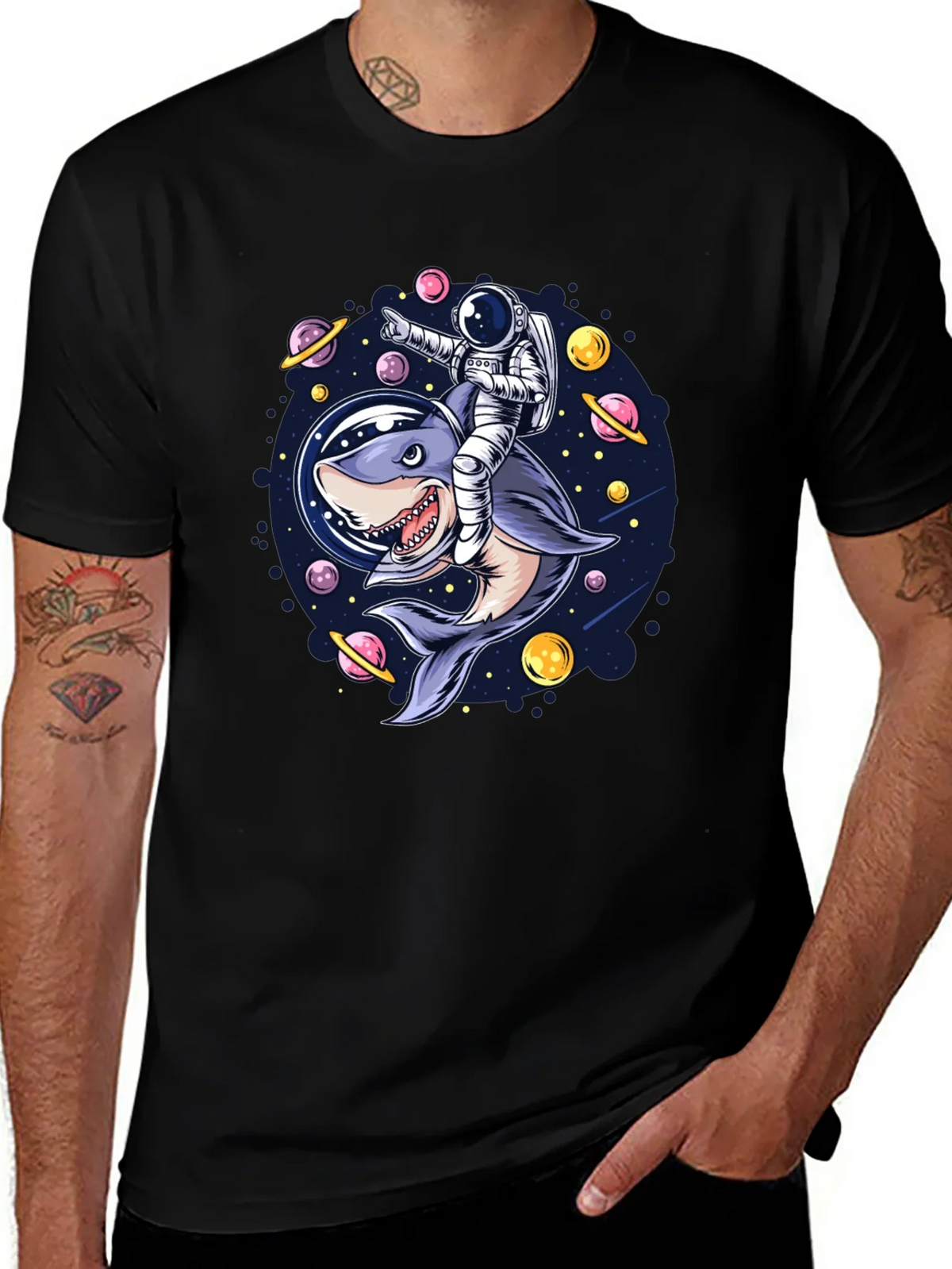 Astronaut Shark Rider Graphic Tee product image 1