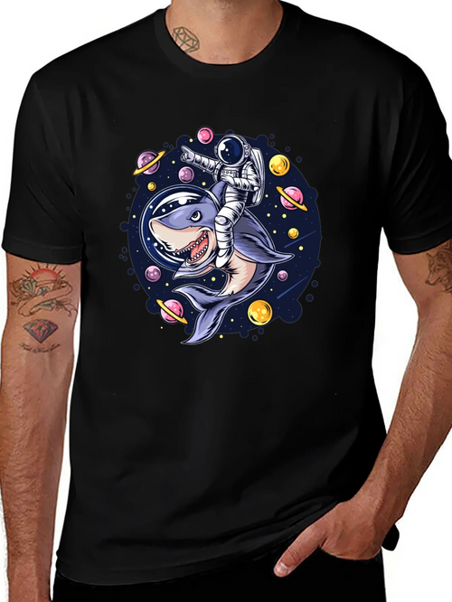 Astronaut Shark Rider Graphic Tee product image 1