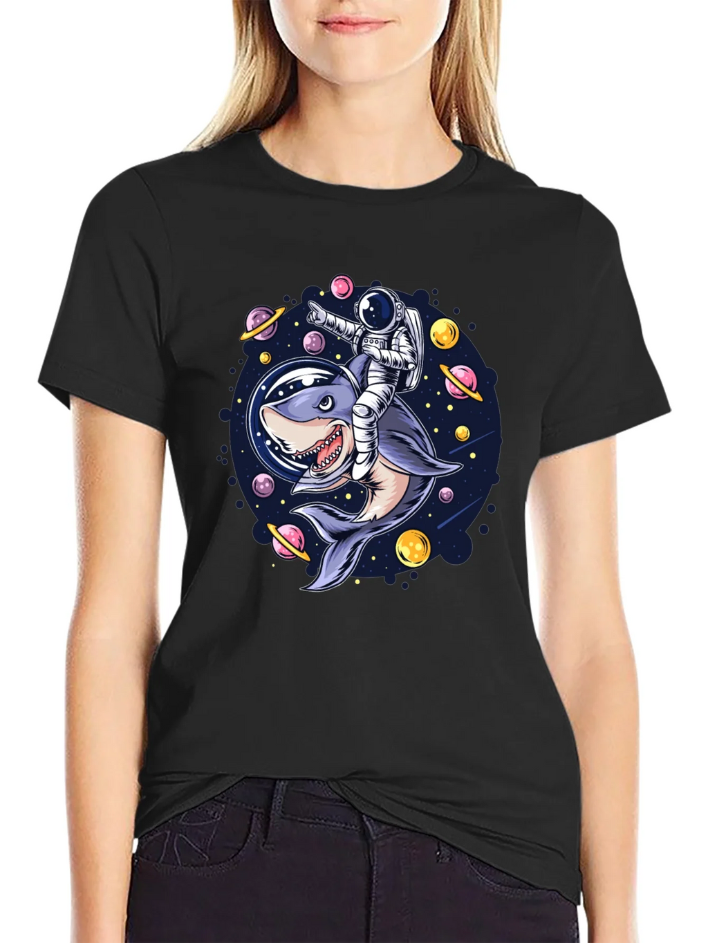 Astronaut Shark Rider Graphic Tee product image 2