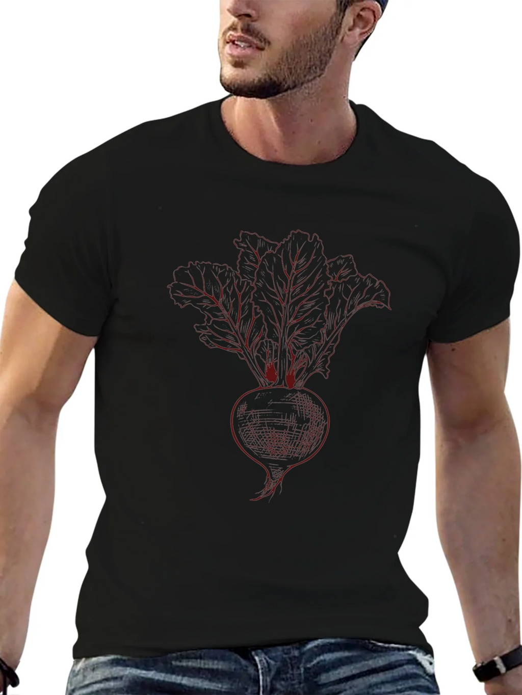 Beetroot Sketch Graphic Tee - Black Cotton T-Shirt product image 6