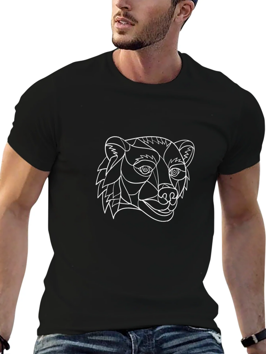 Geometric Bear Head Graphic Tee - Stylish Black T-Shirt product image 6
