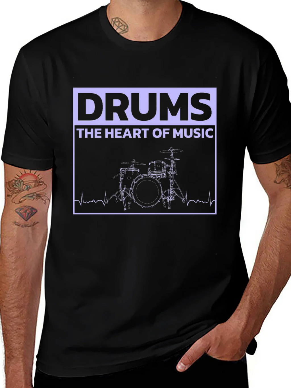 Drums Heart of Music Graphic Black T-Shirt product image 1