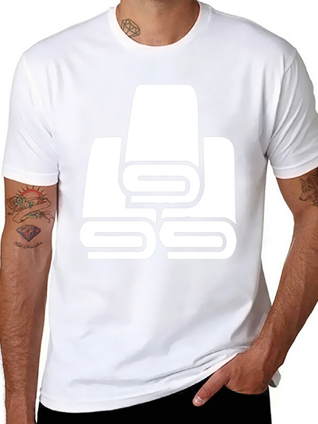 Black T-Shirt with White Towel Stack Graphic product image 2