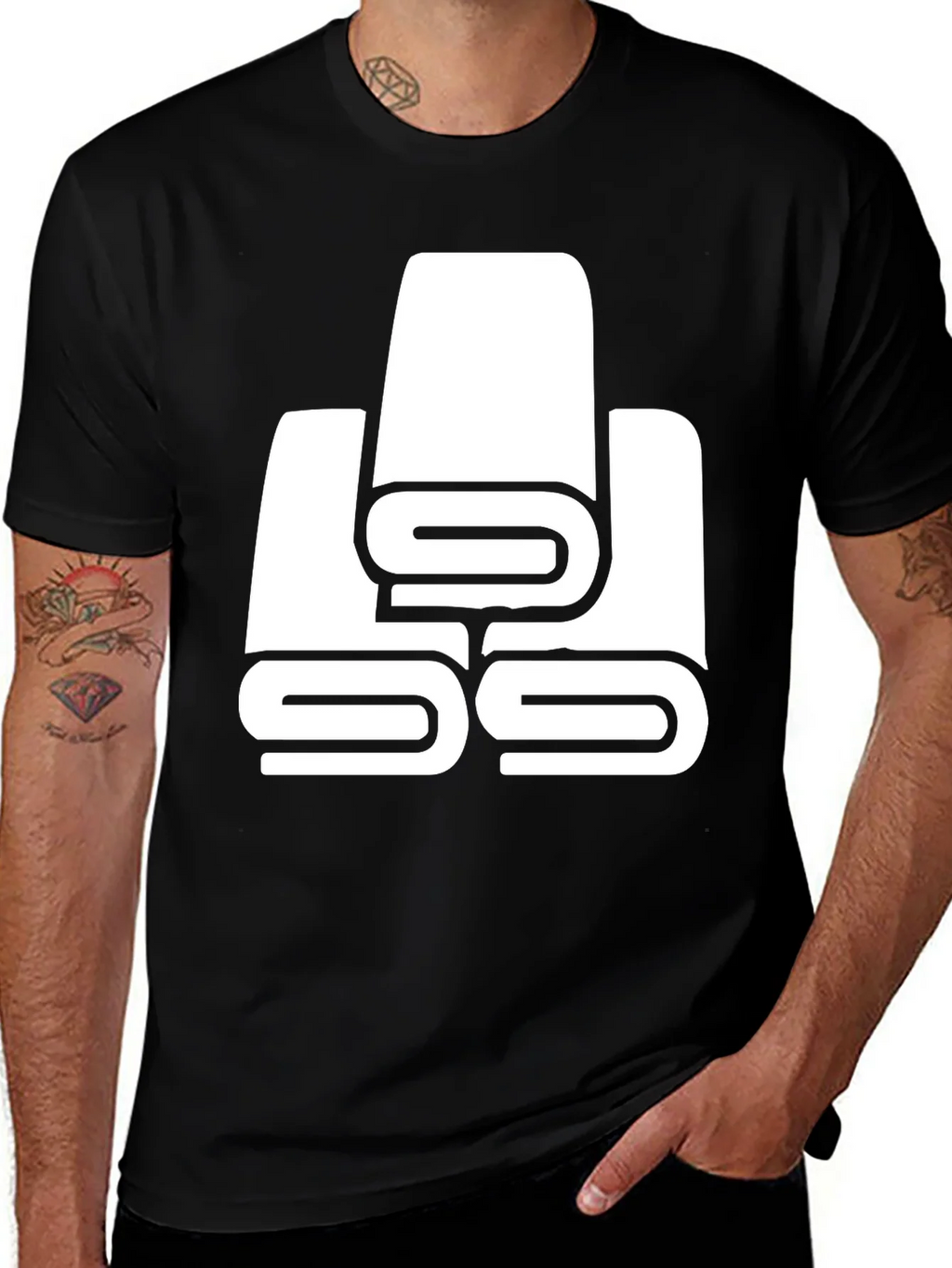 Black T-Shirt with White Towel Stack Graphic product image 1