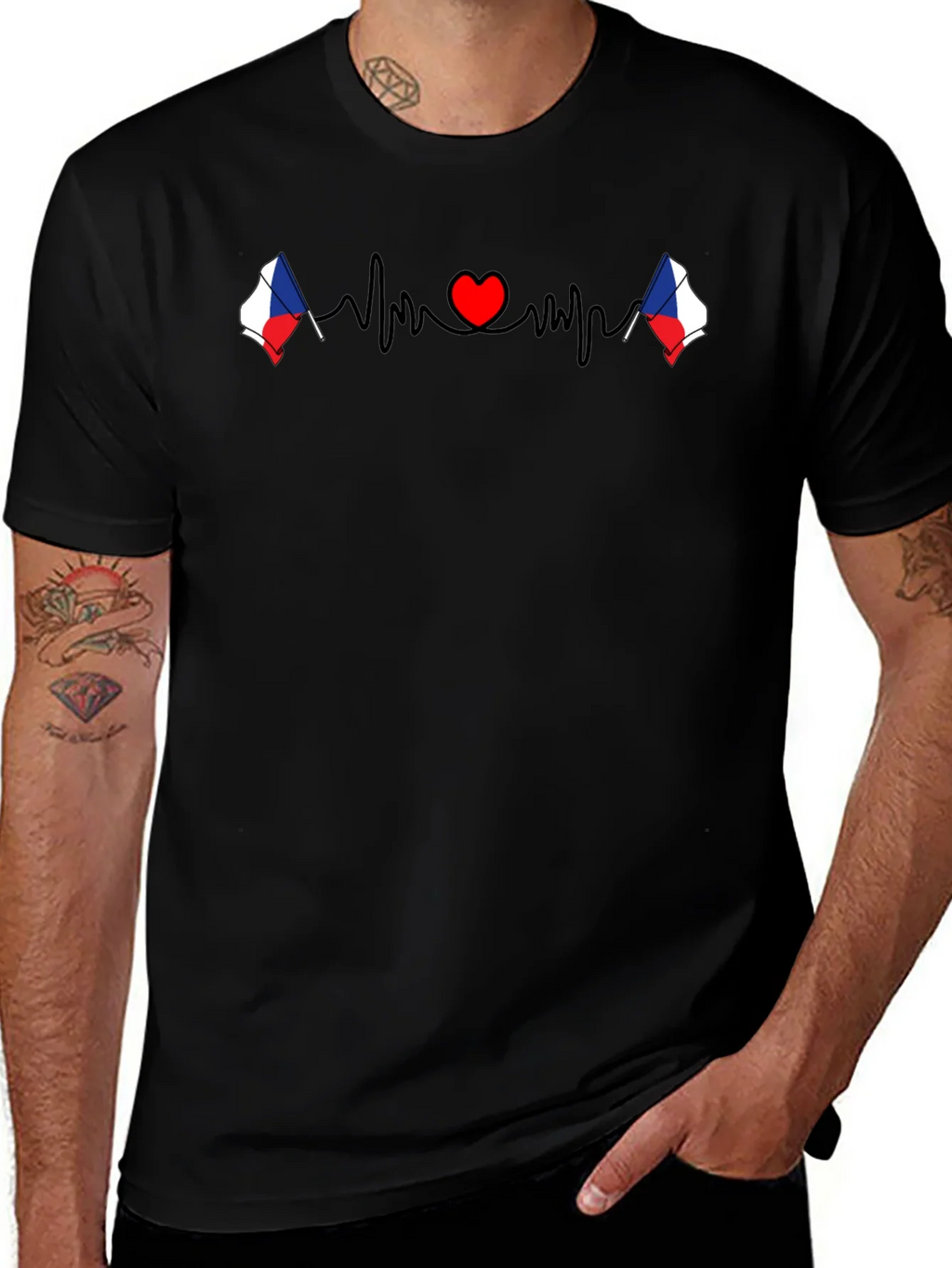 Czech Republic Heartbeat Flag T-Shirt product image 1
