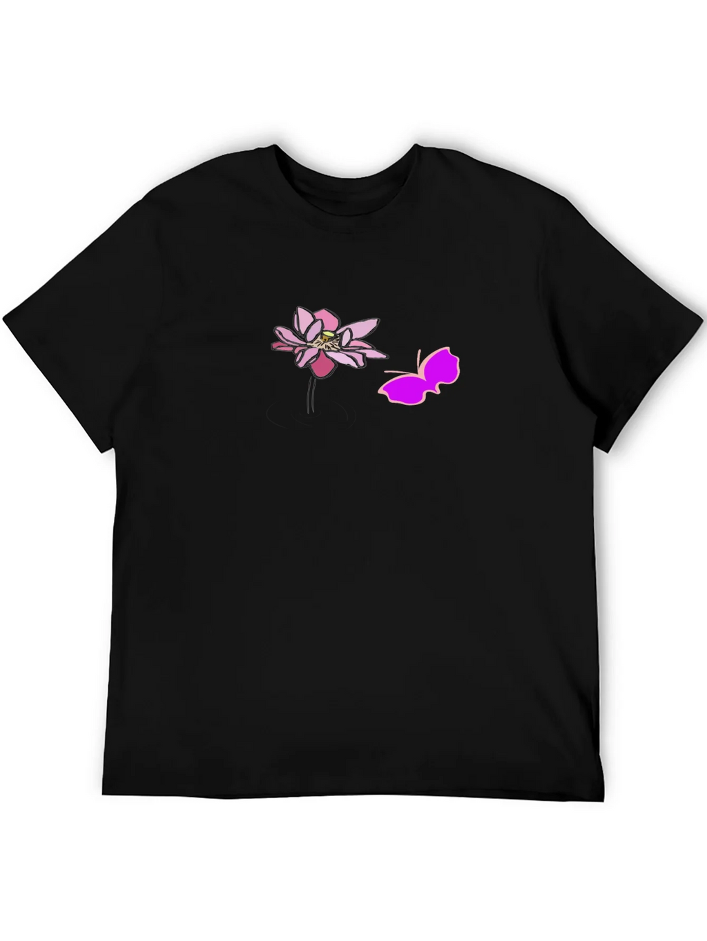 Black Graphic Tee with Pink Lotus and Butterfly Design product image 5