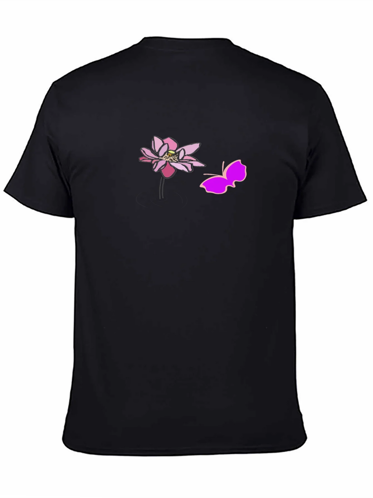 Black Graphic Tee with Pink Lotus and Butterfly Design product image 4