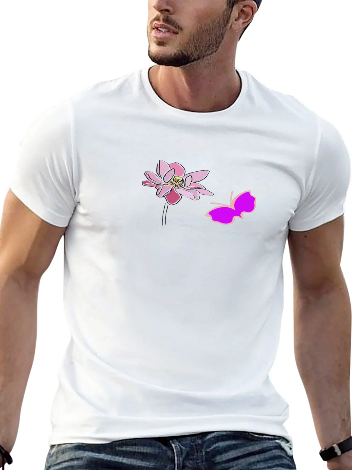 Black Graphic Tee with Pink Lotus and Butterfly Design product image 12