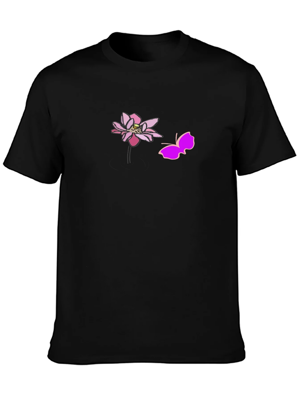 Black Graphic Tee with Pink Lotus and Butterfly Design product image 3