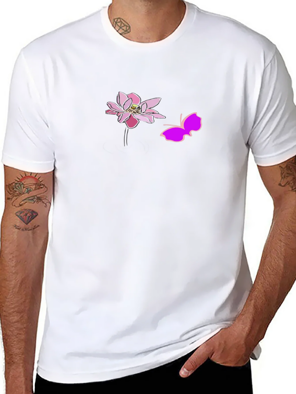 Black Graphic Tee with Pink Lotus and Butterfly Design product image 7