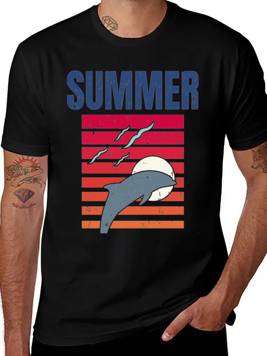 Summer Dolphin Sunset Graphic T-Shirt product image 1