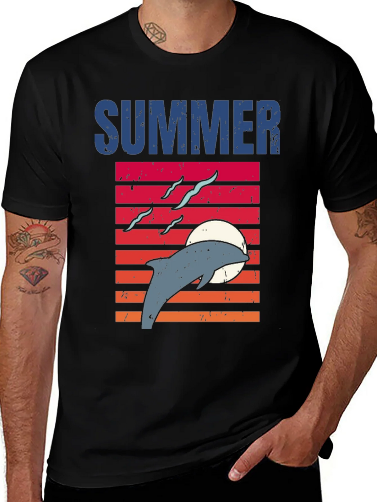 Summer Dolphin Sunset Graphic T-Shirt product image 1