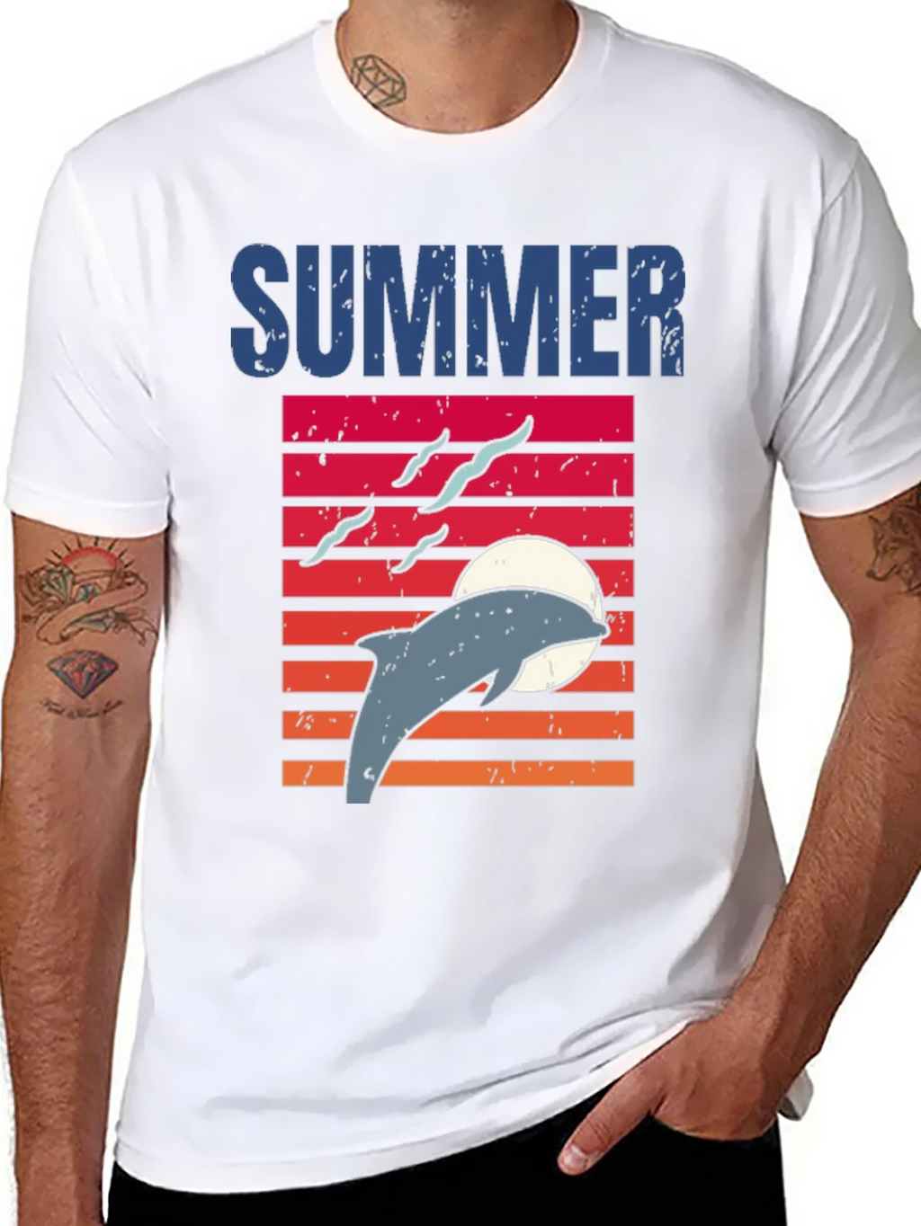 Summer Dolphin Sunset Graphic T-Shirt product image 7