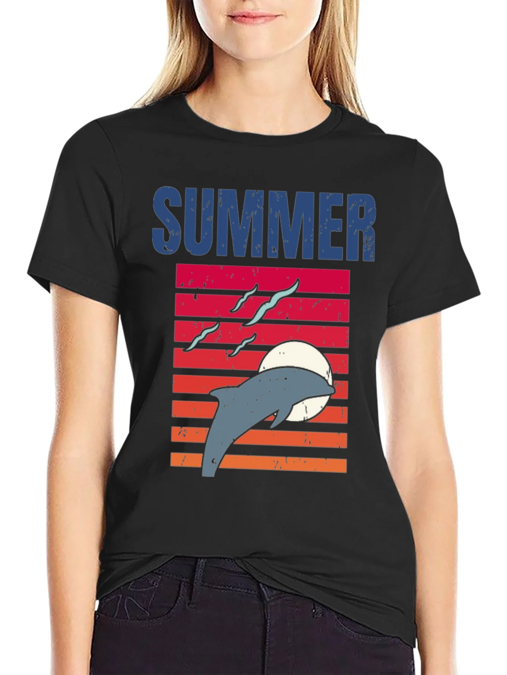 Summer Dolphin Sunset Graphic T-Shirt product image 2