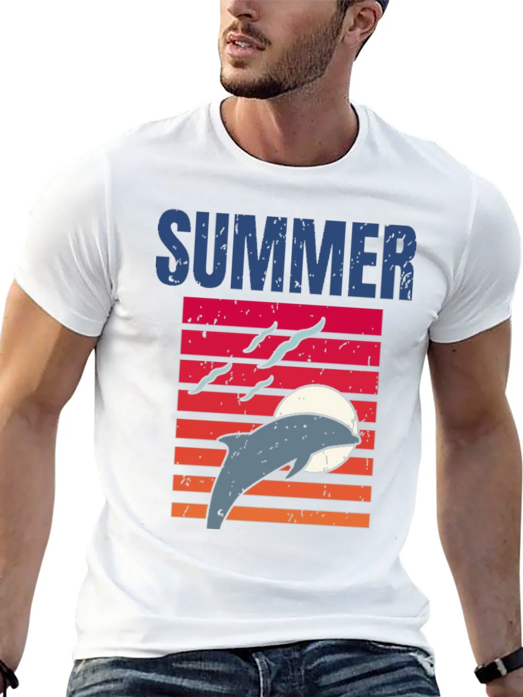 Summer Dolphin Sunset Graphic T-Shirt product image 12