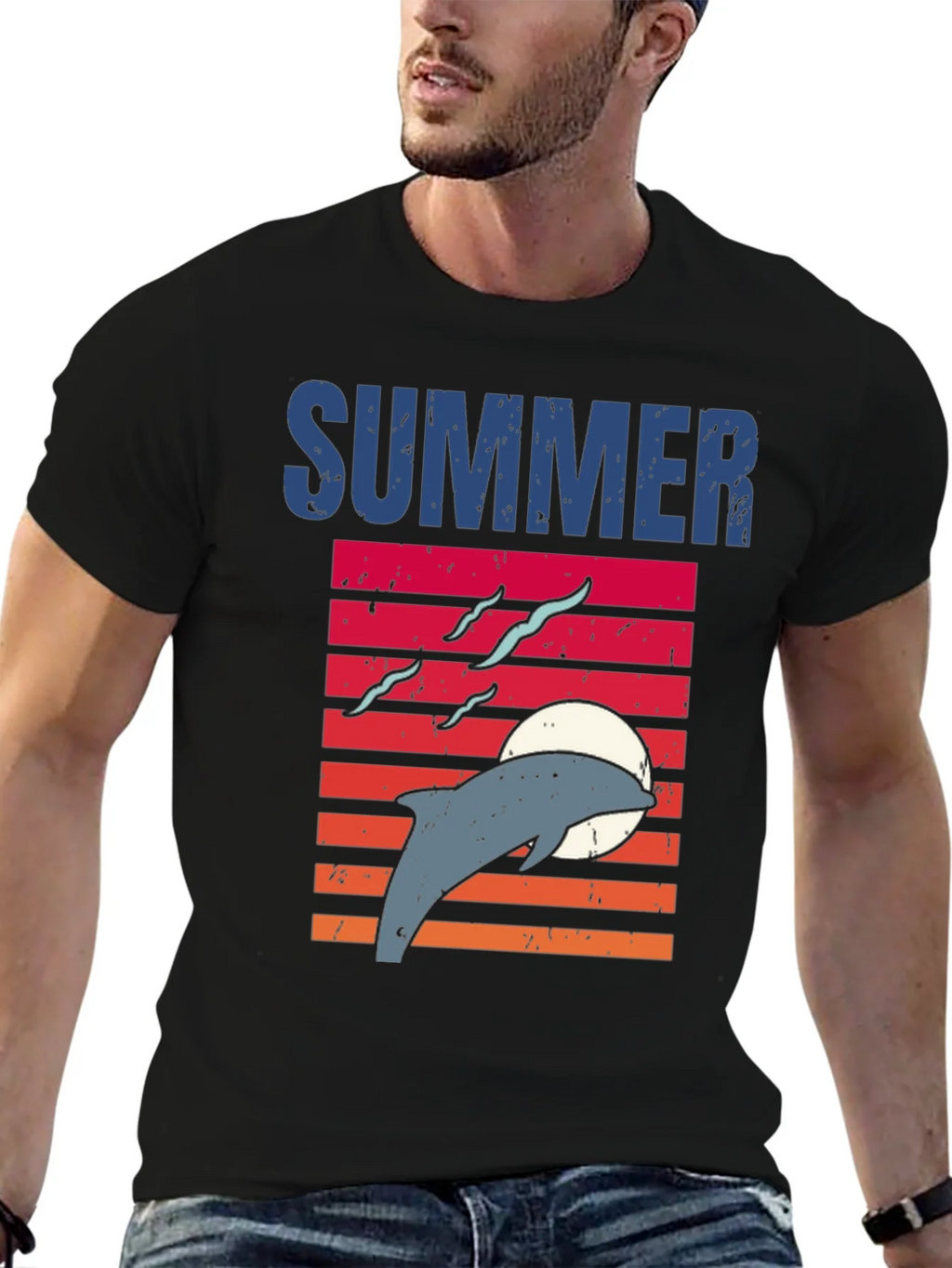 Summer Dolphin Sunset Graphic T-Shirt product image 6