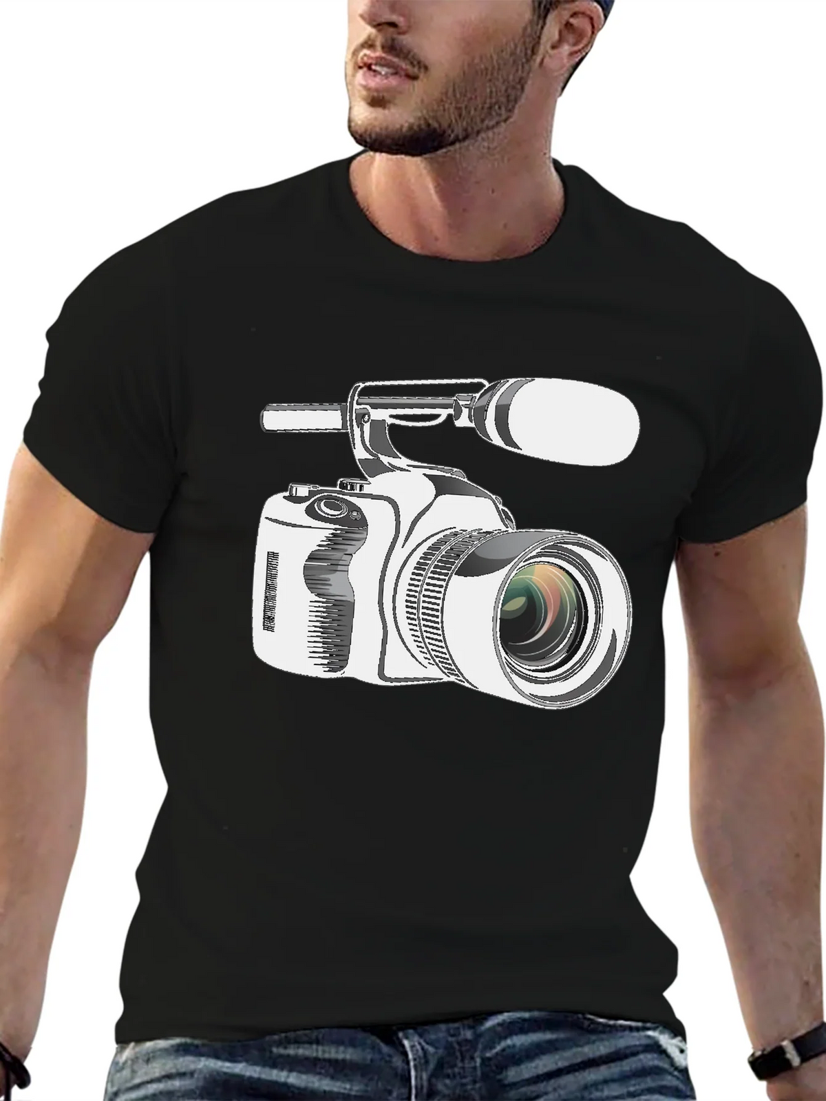 Retro Camcorder Graphic Tee - Black Cotton product image 6