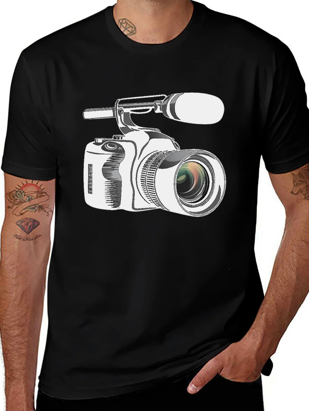 Retro Camcorder Graphic Tee - Black Cotton product image 1