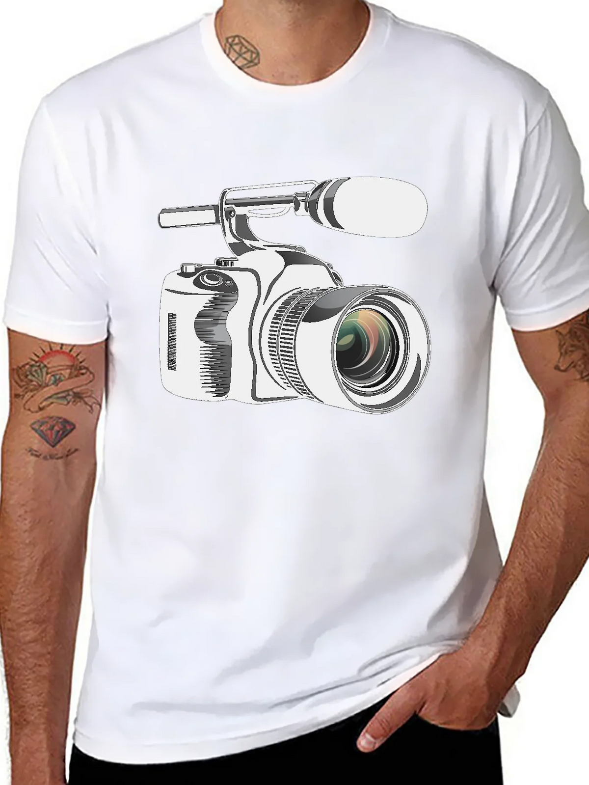 Retro Camcorder Graphic Tee - Black Cotton product image 7
