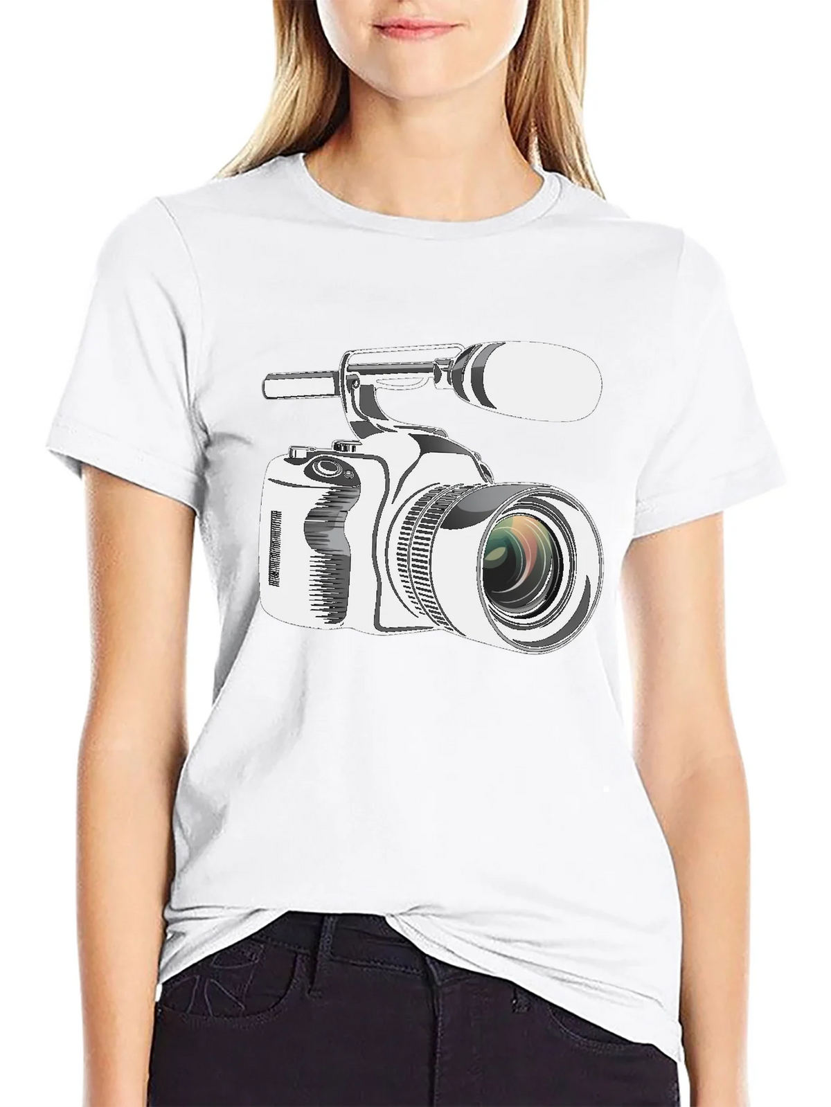 Retro Camcorder Graphic Tee - Black Cotton product image 8