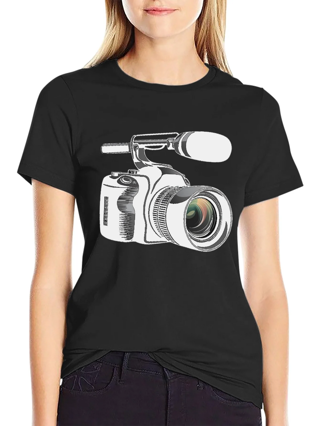 Retro Camcorder Graphic Tee - Black Cotton product image 2