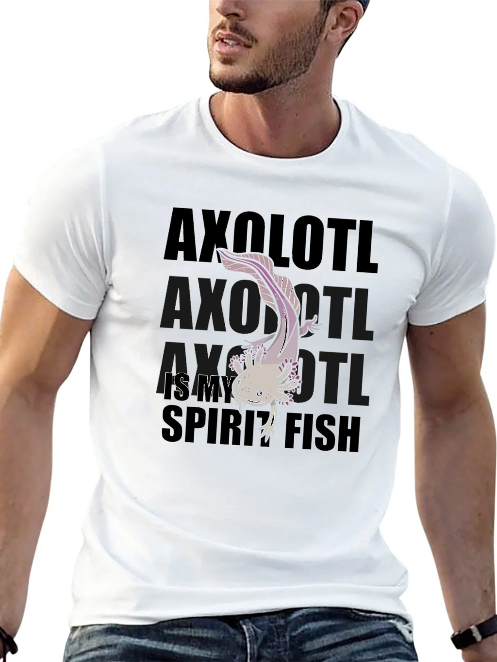 Axolotl Spirit Fish Black Graphic T-Shirt product image 6