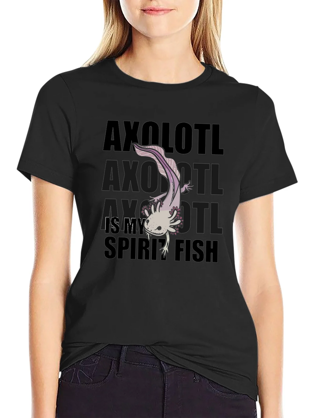 Axolotl Spirit Fish Black Graphic T-Shirt product image 1