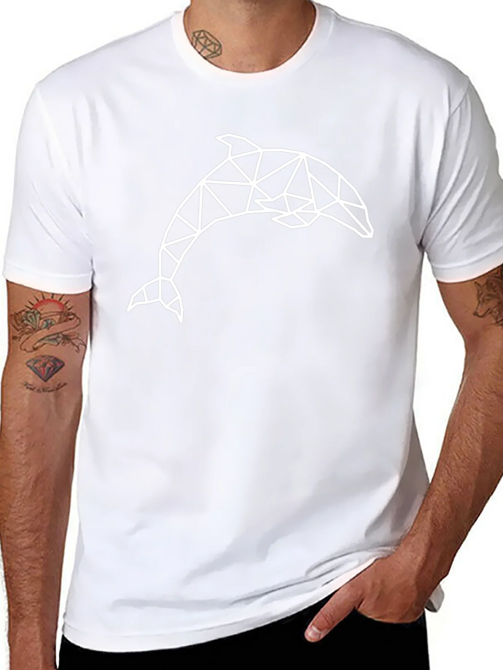 Geometric Dolphin Graphic Black Tee Shirt product image 7
