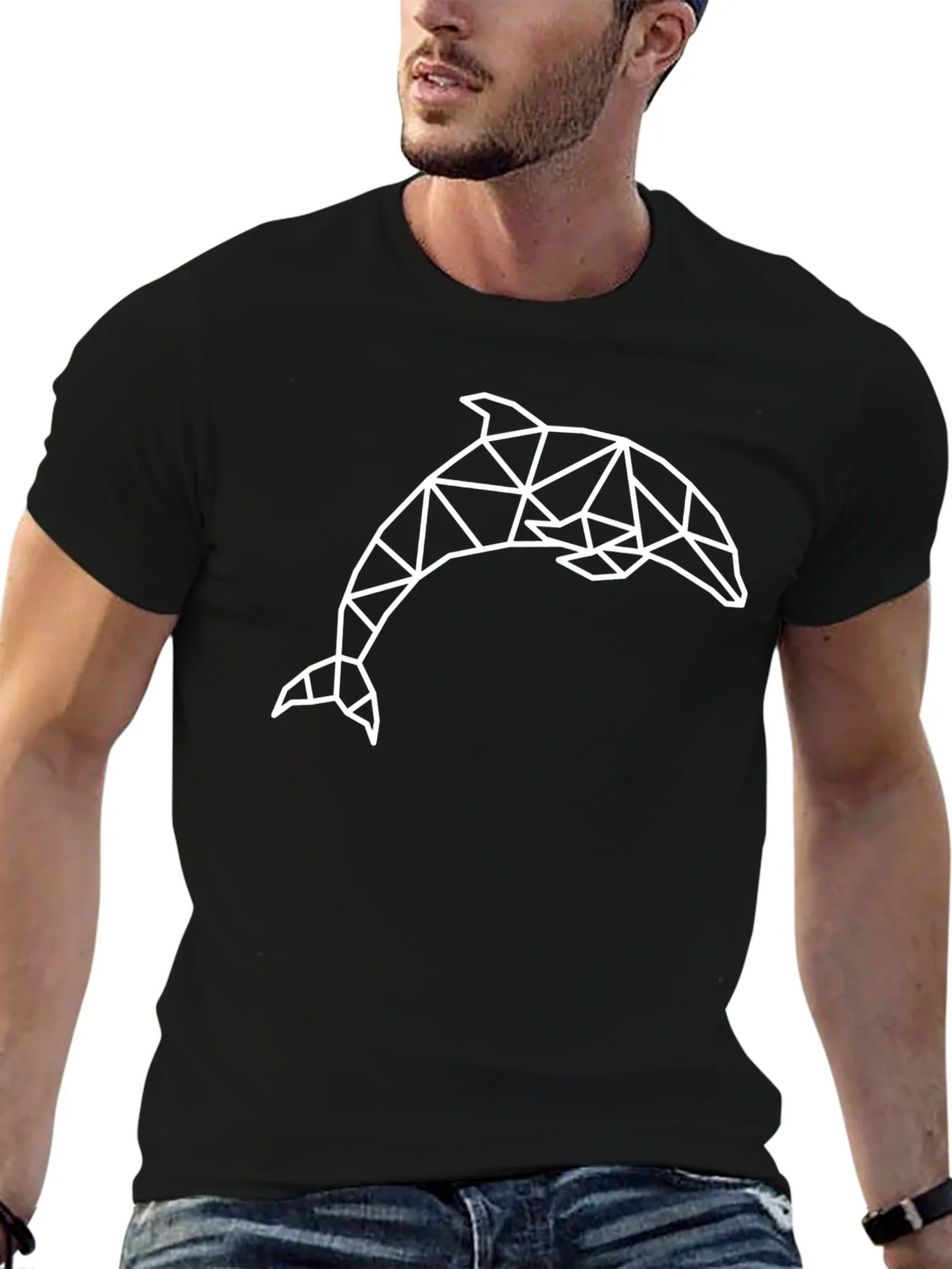 Geometric Dolphin Graphic Black Tee Shirt product image 6