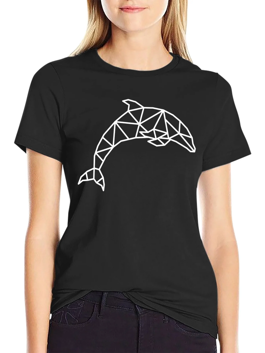 Geometric Dolphin Graphic Black Tee Shirt product image 2