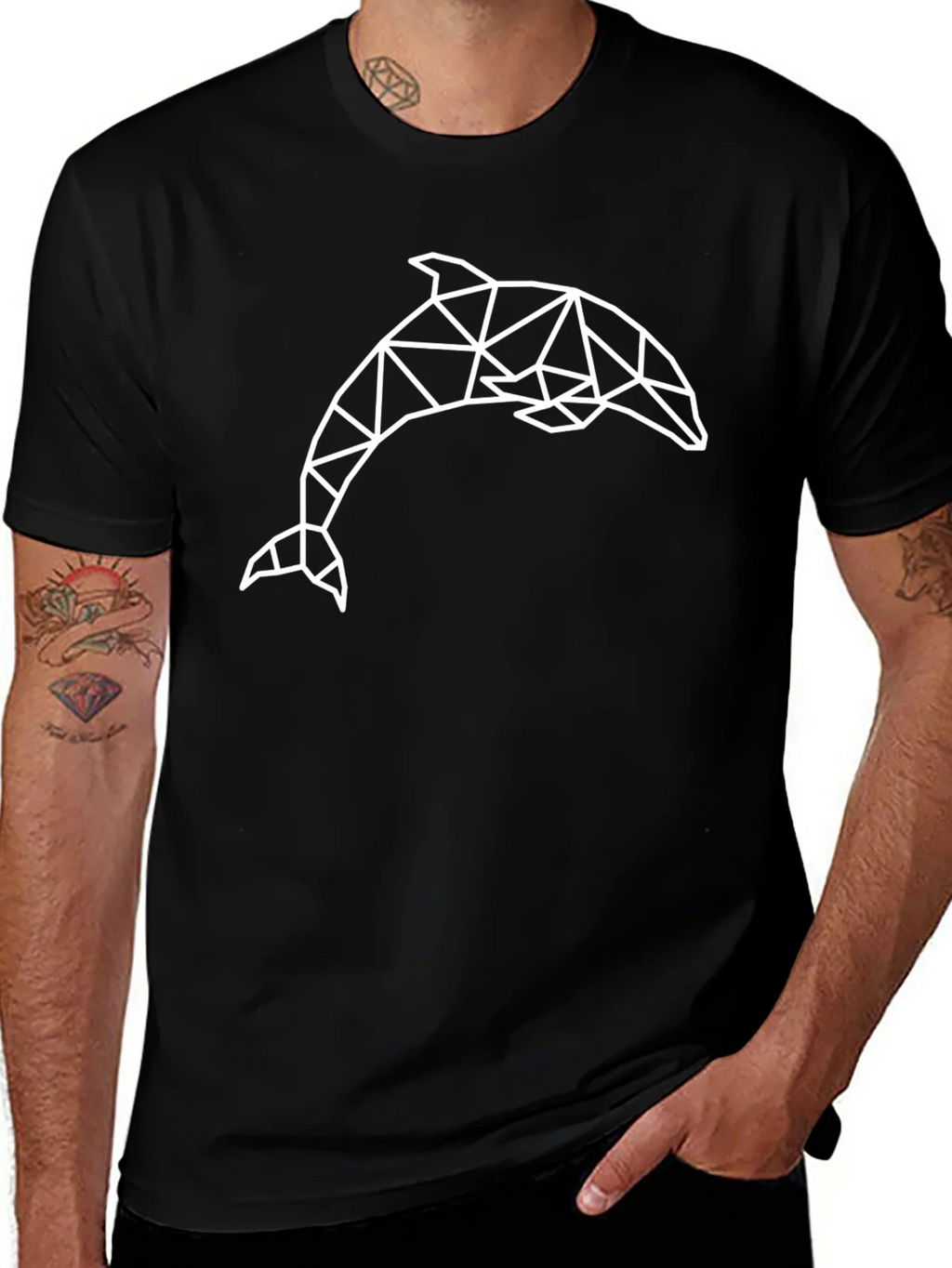 Geometric Dolphin Graphic Black Tee Shirt product image 1