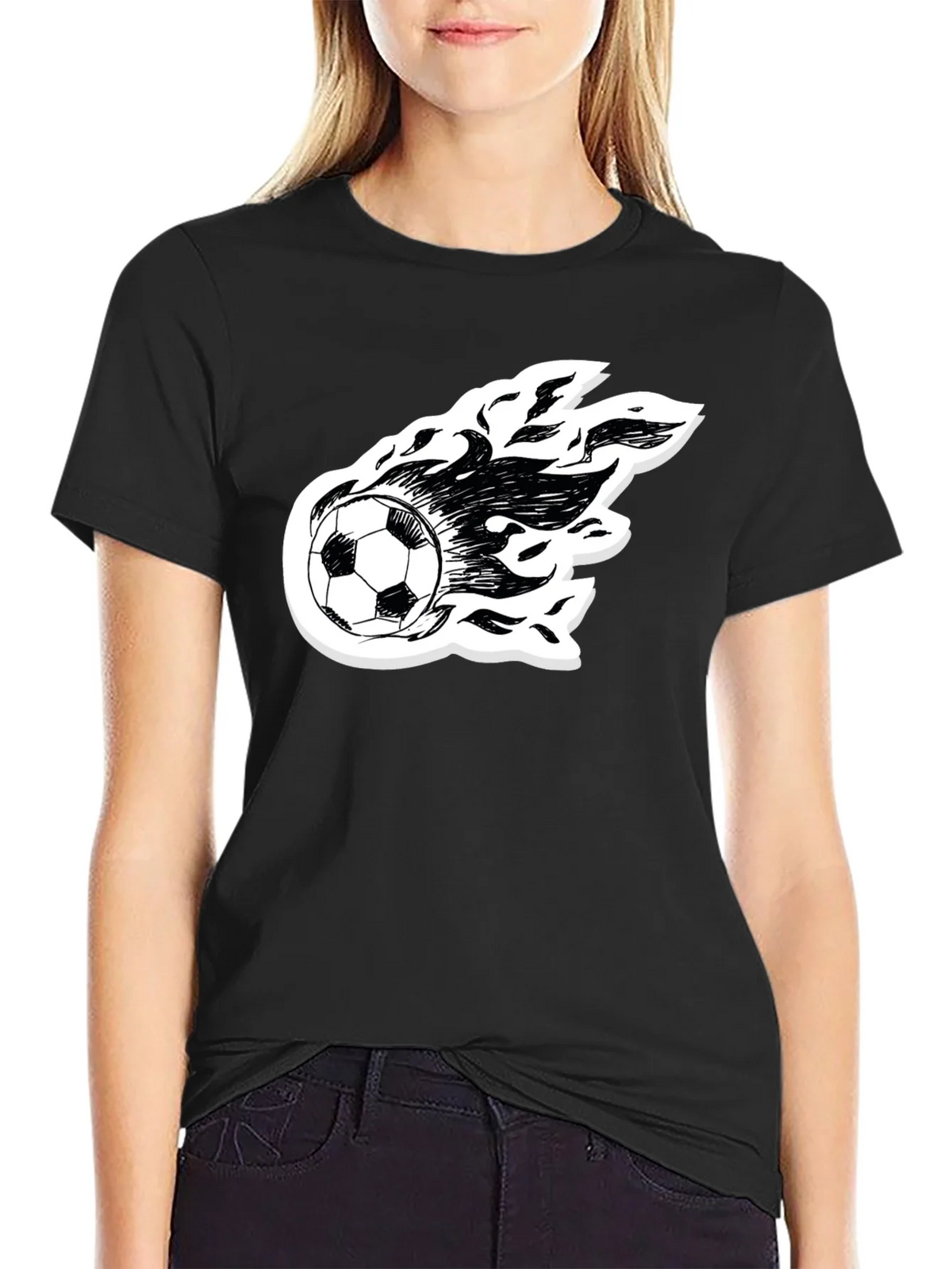 Flaming Soccer Ball Graphic Tee - Black Cotton Shirt product image 2