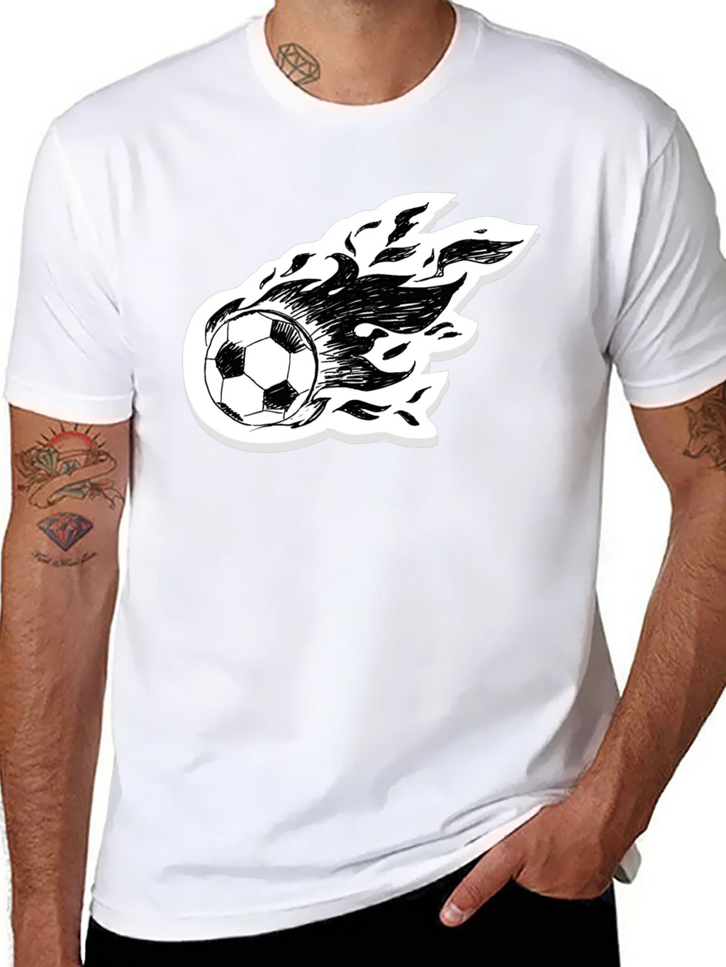 Flaming Soccer Ball Graphic Tee - Black Cotton Shirt product image 7