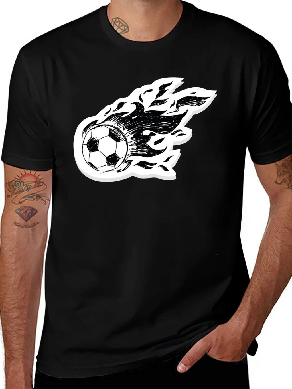 Flaming Soccer Ball Graphic Tee - Black Cotton Shirt product image 1