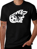 Flaming Soccer Ball Graphic Tee - Black Cotton Shirt product image 1