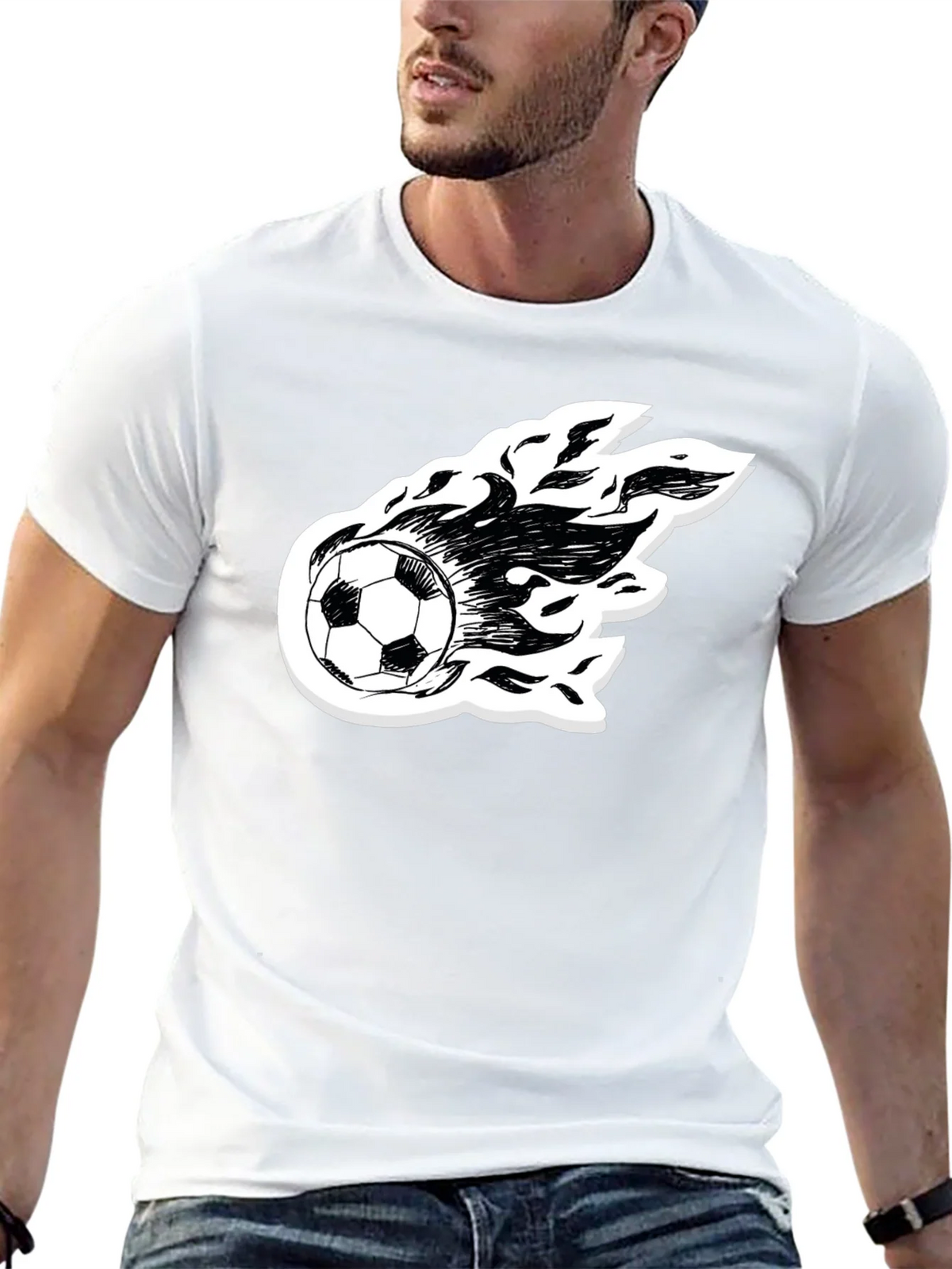 Flaming Soccer Ball Graphic Tee - Black Cotton Shirt product image 12