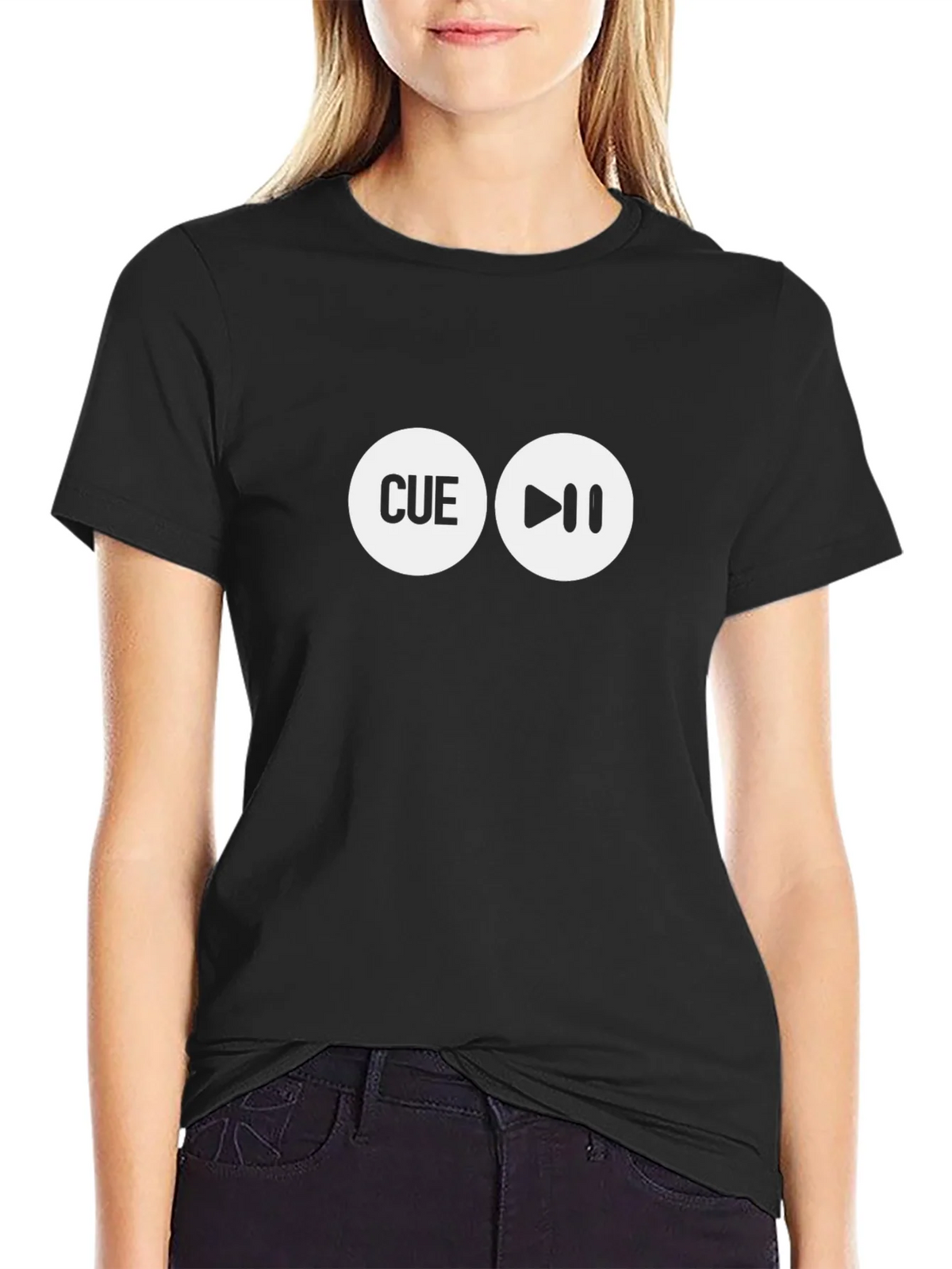 Cue & Play Black Graphic Tee - Modern Musician Shirt product image 2