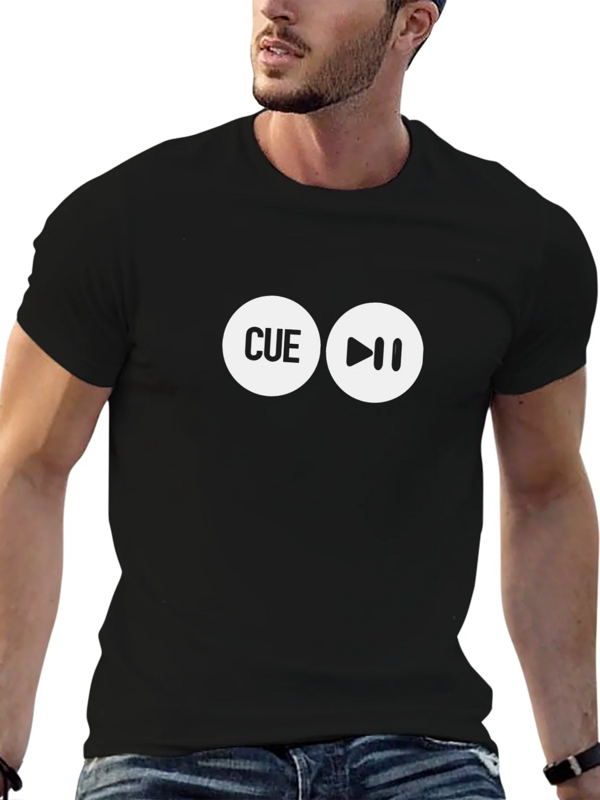 Cue & Play Black Graphic Tee - Modern Musician Shirt product image 6