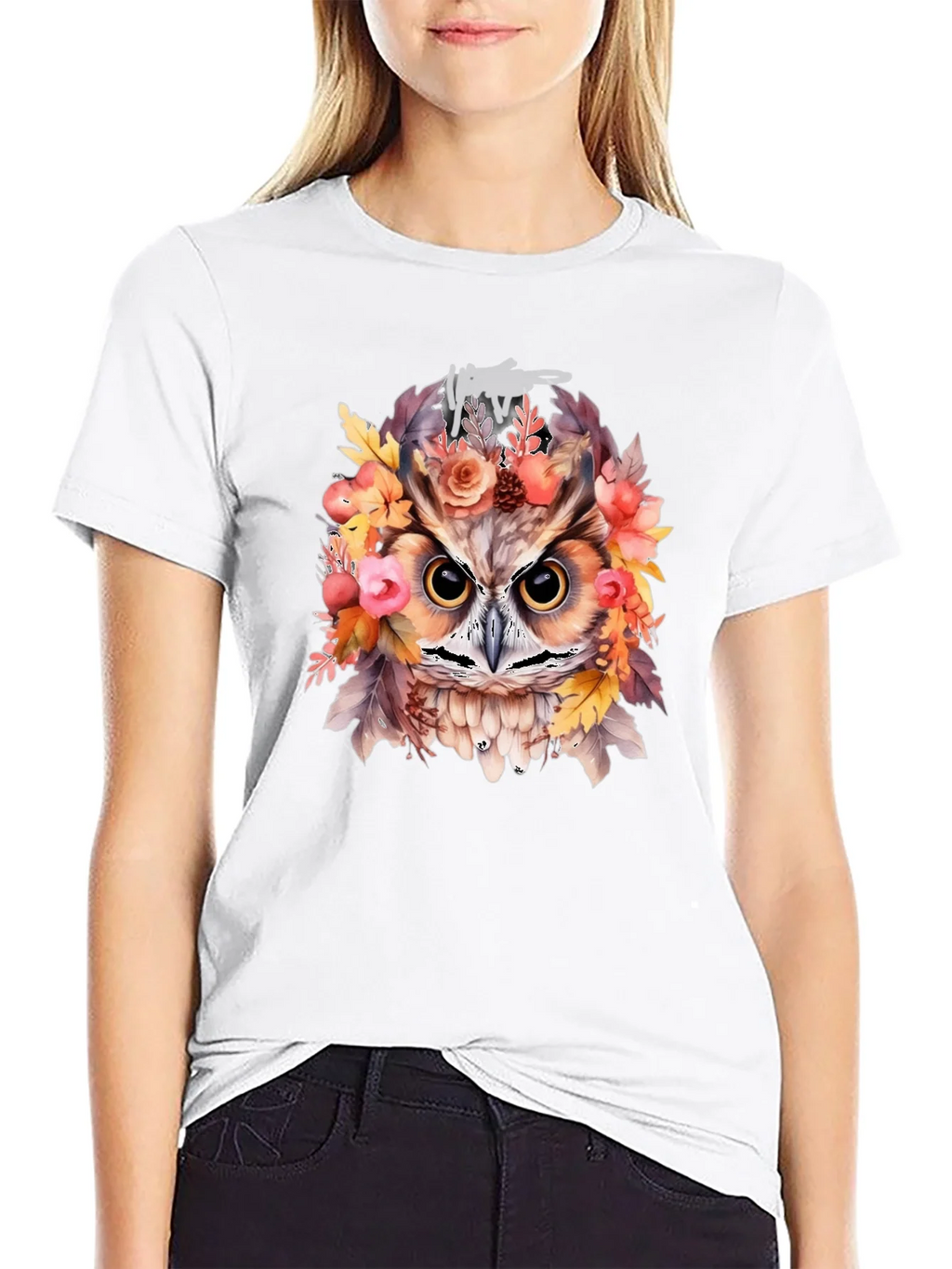 Floral Owl Graphic Print Black T-Shirt product image 8