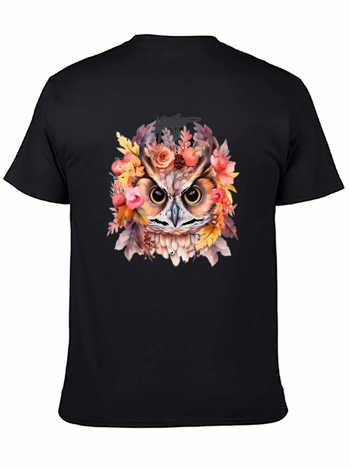 Floral Owl Graphic Print Black T-Shirt product image 4