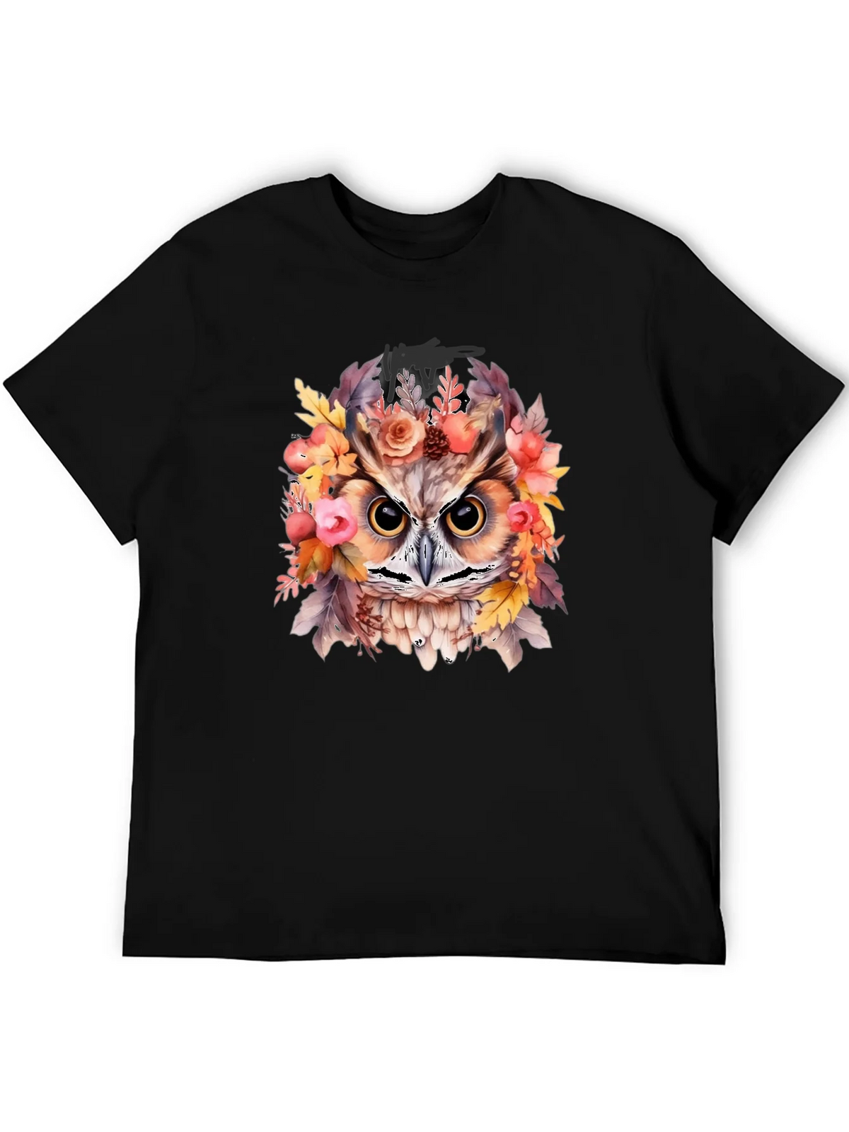 Floral Owl Graphic Print Black T-Shirt product image 5