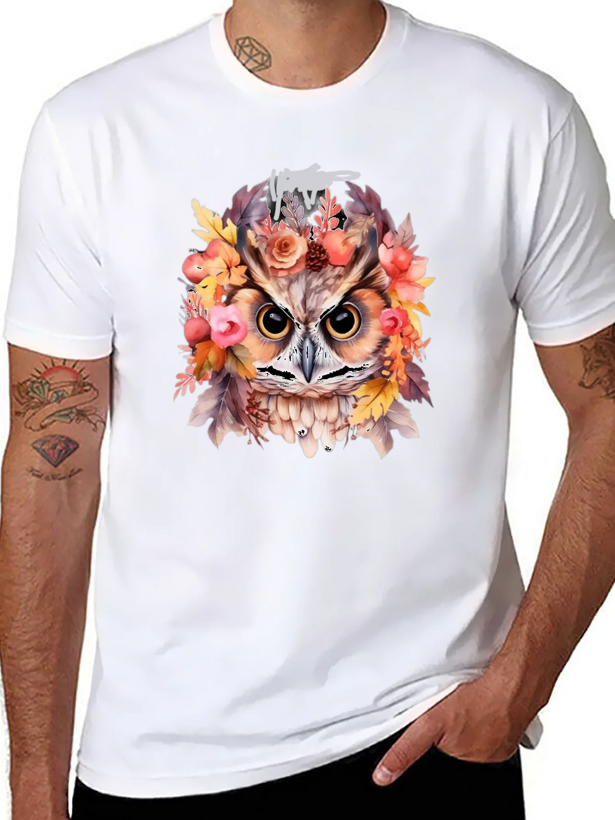 Floral Owl Graphic Print Black T-Shirt product image 7