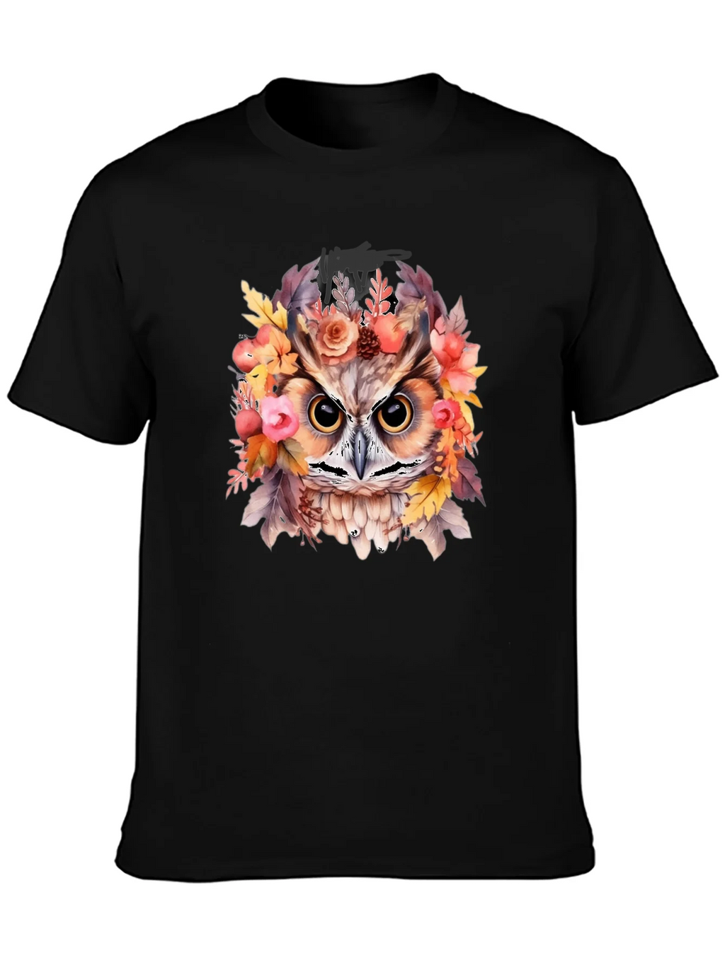 Floral Owl Graphic Print Black T-Shirt product image 3