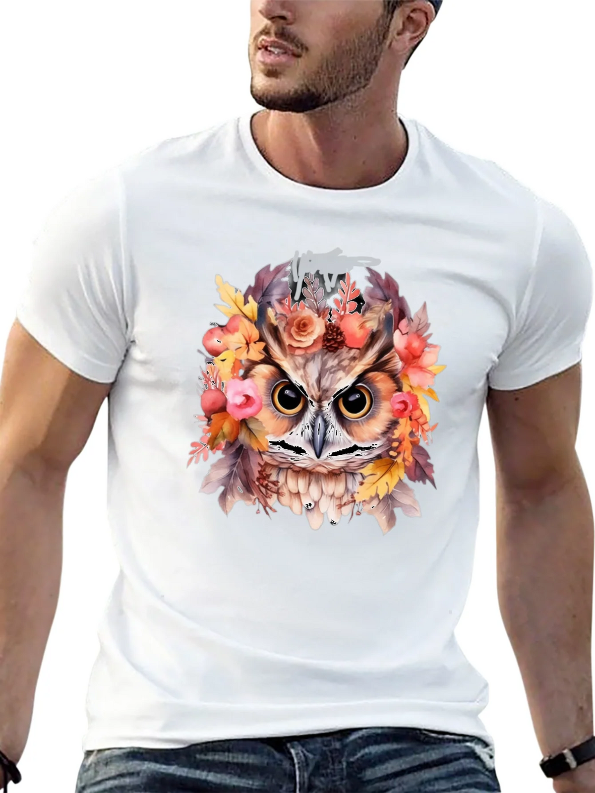 Floral Owl Graphic Print Black T-Shirt product image 12