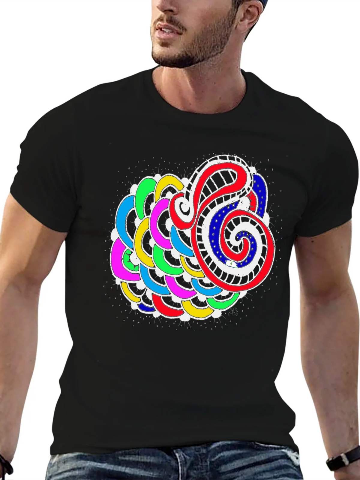 Abstract Colorful Graphic Print Black Tee product image 6