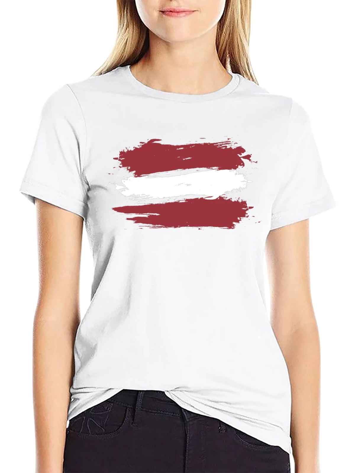 Latvia Flag Brushstroke T-Shirt - Black Casual Style product image 8